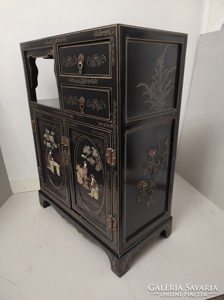 Antique Chinese lacquer cabinet exquisitely carved grease stone convex inlay painted small furniture 500 5940