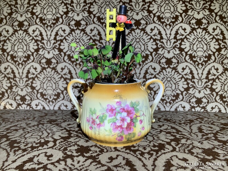 Vintage virágos kerámia kaspó - mini virágtartó 6 cm-es belső átmérővel