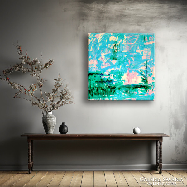Vörös Edit: Green Passion 80x80 cm Modern Abstract