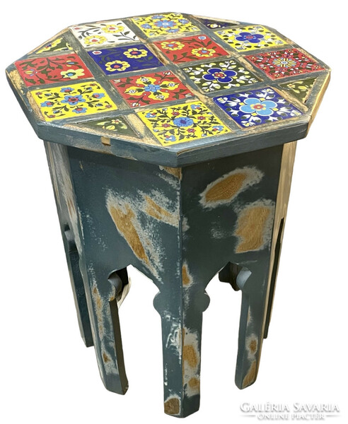 Moroccan tea table with ceramic inlay