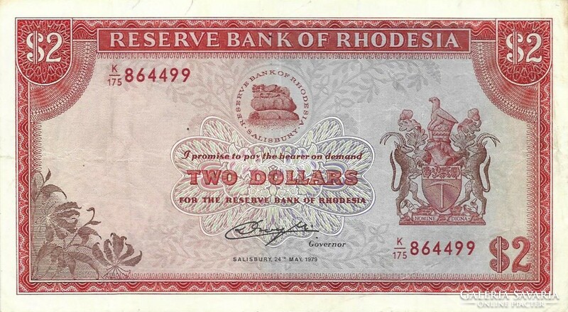2 dollár 1979.05.24. Vízjel Zimbabwe madár Rhodézia Gyönyörű