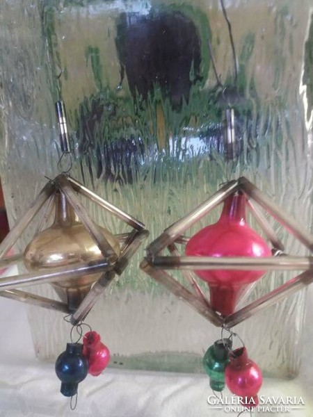 Old tapestry glass Christmas tree decoration, 2 together