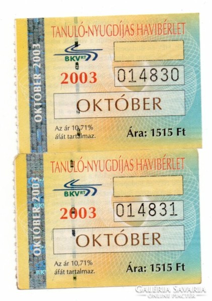 Bkv pass October 2003 serial number in 2 pairs