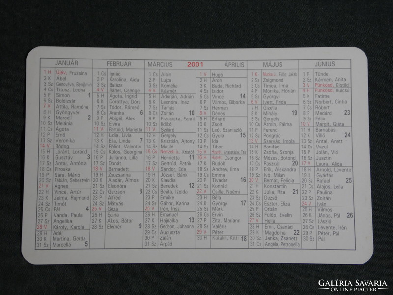 Card calendar, card calendar, paper stationery shops, name-day, 2001, (6)