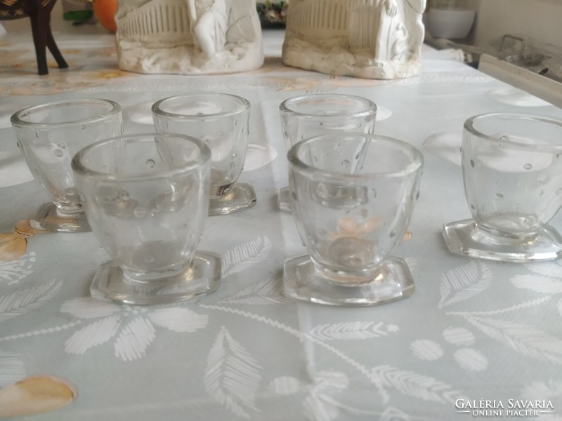 Retro thick glass, polka dot art deco drinking set for sale! 6 small glasses