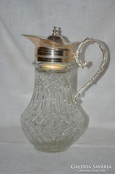 Molded glass pitcher with silver-plated fittings
