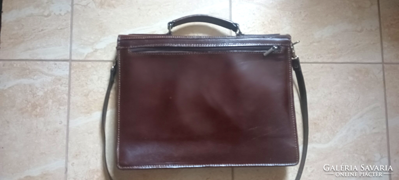 Brown men's or women's genuine leather and synthetic leather briefcase shoulder bag
