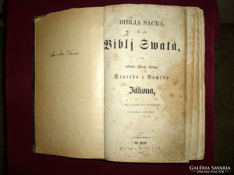 Bibkia Sacra, Bibli Ematá, Bákona, 1859, antik Szlovák nyelvű biblia