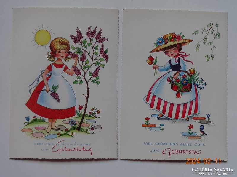 Két szép német, postatiszta grafikus születésnapi képeslap együtt