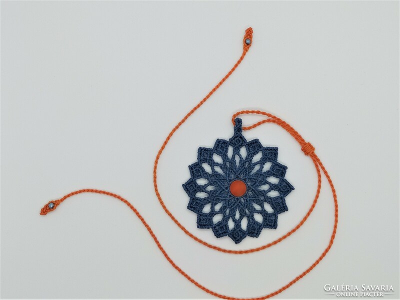 Blue star flower necklace with carnelian