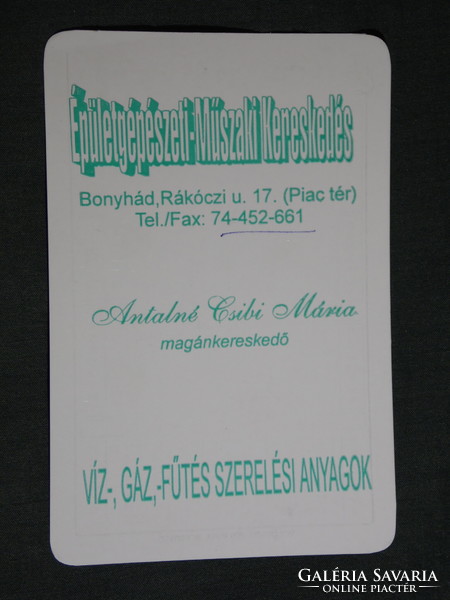 Kártyanaptár, Antalné Csibi Mária épületgépészeti műszaki kereskedés, Bonyhád , 2001, (6)