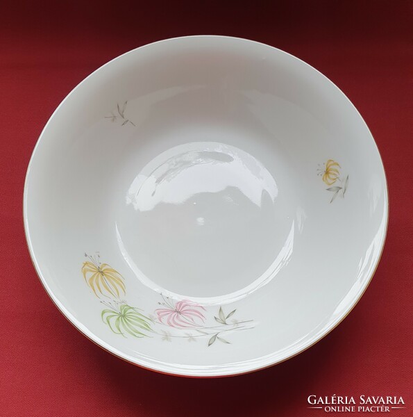 Porcelán tál tálaló mély tányér arany széllel virág mintával köretes leveses