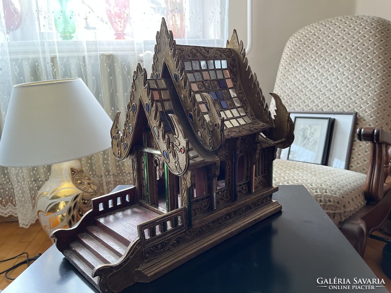 Thai spirit house, house for guardian spirits. Made of wood, in the condition shown in the pictures.