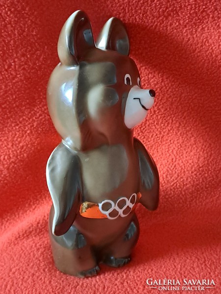 Rare! Misa teddy bear with gold belt Dulevo (Duljevo) Russian/Soviet porcelain figurine, 1986 Moscow Olympics