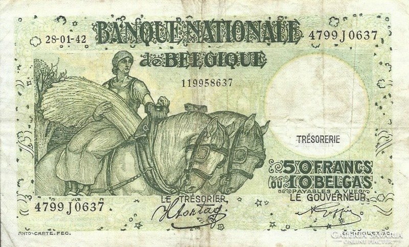 50 frank francs 10 belgas 1945 Belgium