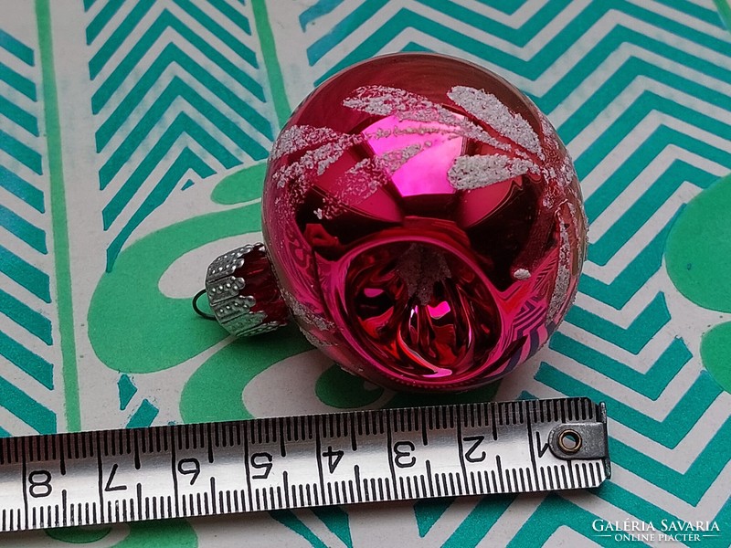 Retro üveg karácsonyfadísz pink gömb behúzott oldalú üvegdísz