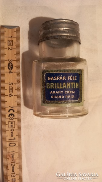 Gáspár-féle brillantin üvege ,kupakjával( arany érem , grand prix , Hattyú illatszer , Győr)