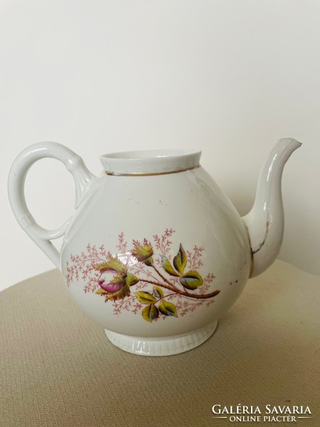 Vintage teapot with rose pattern, gilded edge, bay