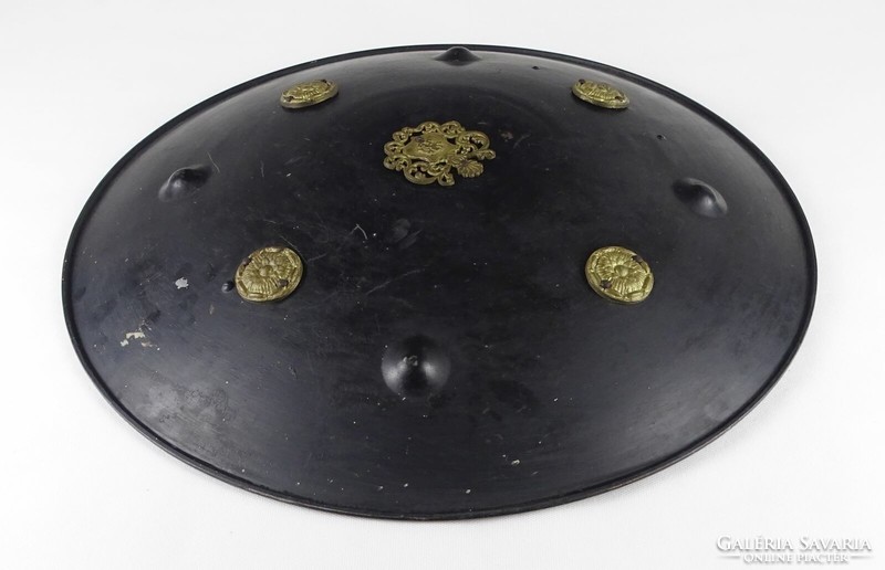 1Q281 large black metal historicizing shield with copper stripes 47.5 Cm