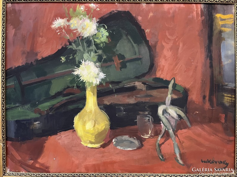 László Lukovszky's painting: still life with violin (92x72cm)