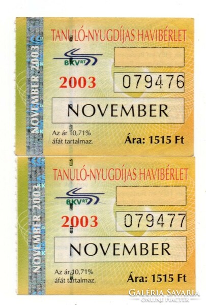 Bkv pass November 2003 serial number in 2 pairs