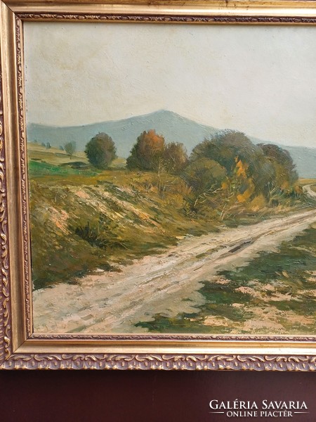Oil on wood fiber painting by Máté Lajos Csurgói /titled autumn landscape/