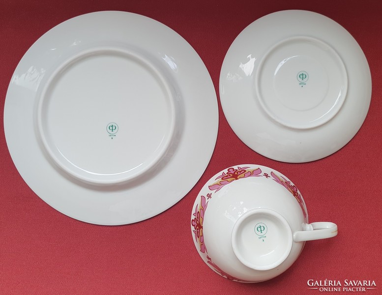 CP Lettin német porcelán kávés teás reggeliző szett csésze csészealj kistányér tányér