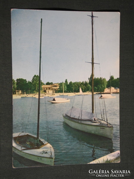 Postcard, Balaton castle, coast detail, sailing port