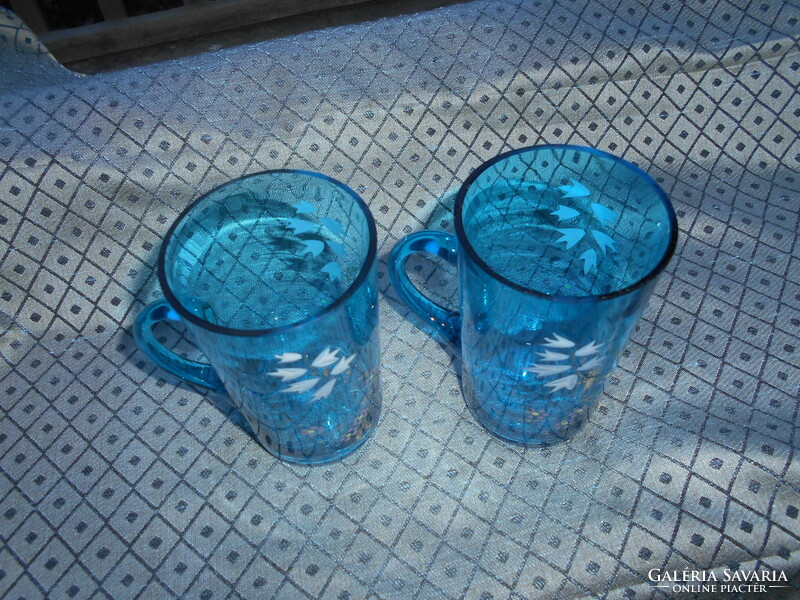2 db Kézzel zománc  festett antik üveg pohár-különleges szép alapszín.1400 / db