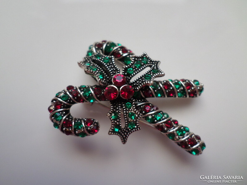 Christmas candy cane bling brooch