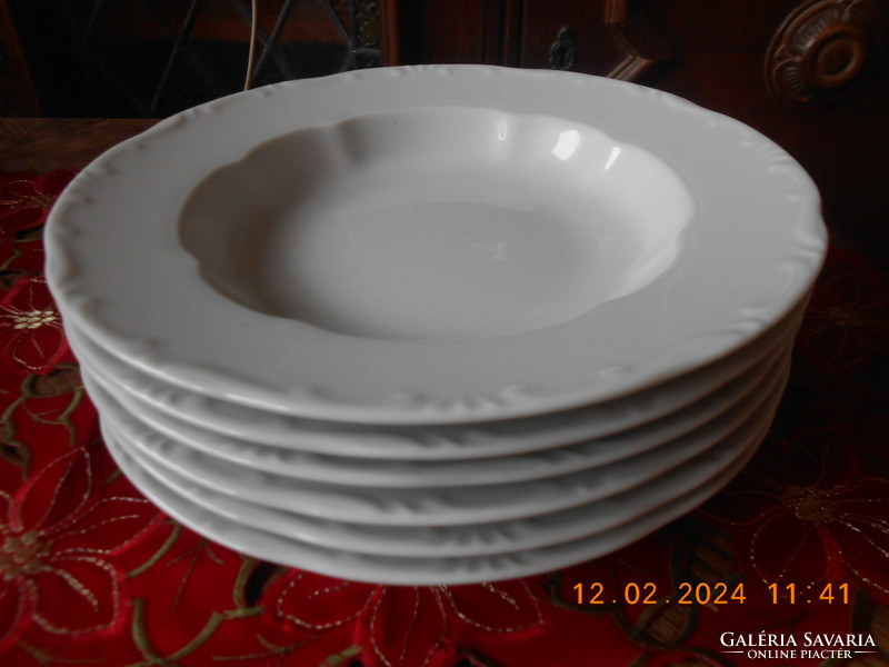 Zsolnay fehér mély tányér, 6 db