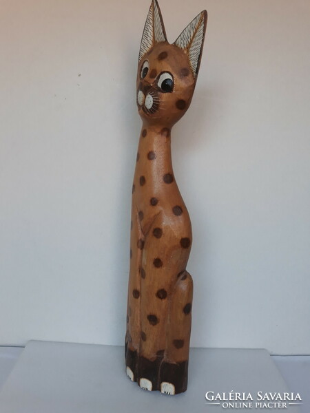 Nagy méretű 60 cm-es Fából készült faragott cica szobor