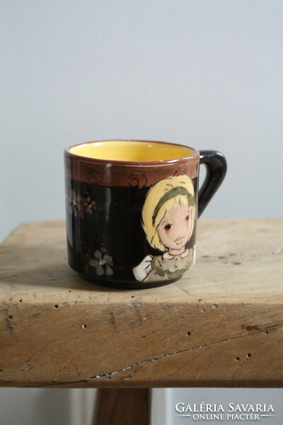 German ceramic folk girl small mug - in good condition