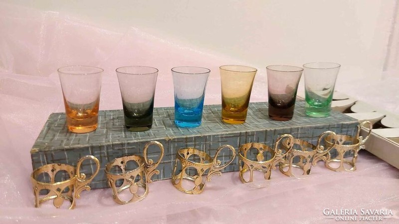 Czechoslovak retro, colorful short drinking glass set