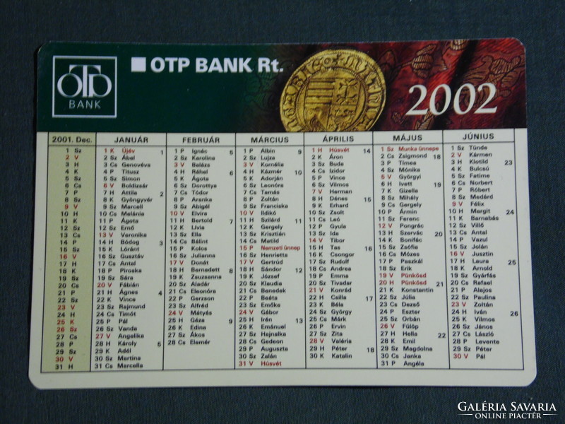 Kártyanaptár, OTP takarékpénztár, Bank, névnapos, 2002, (6)