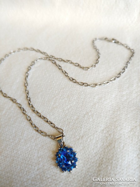 Silver pendant + necklace and matching earrings with royal blue zirconia stones