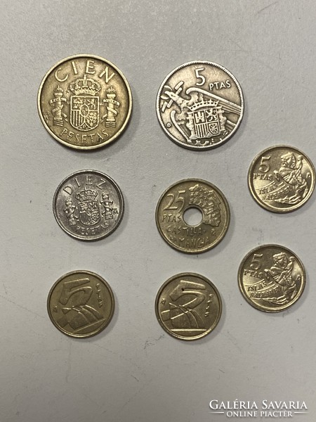 8 db fémpénz  spanyol peseta pezeta 1957-1997