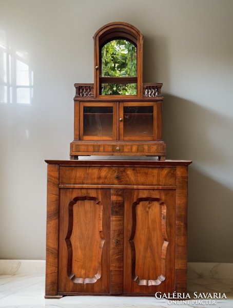 Special rare antique Biedermeier chest of drawers with superstructure