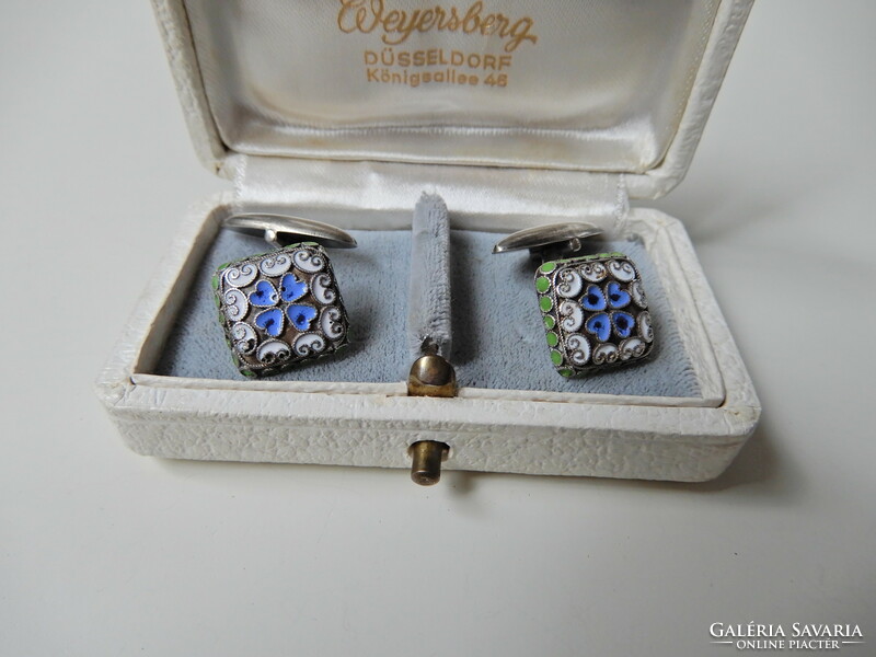 Antique Russian silver cufflink pair with enamel decoration