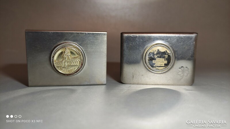Two German metal match holders with pictures