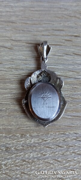 Silver watch pendant with marcasite stones