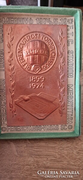 Ferencvárosi relic 1974 stadium plaque + entrance ticket