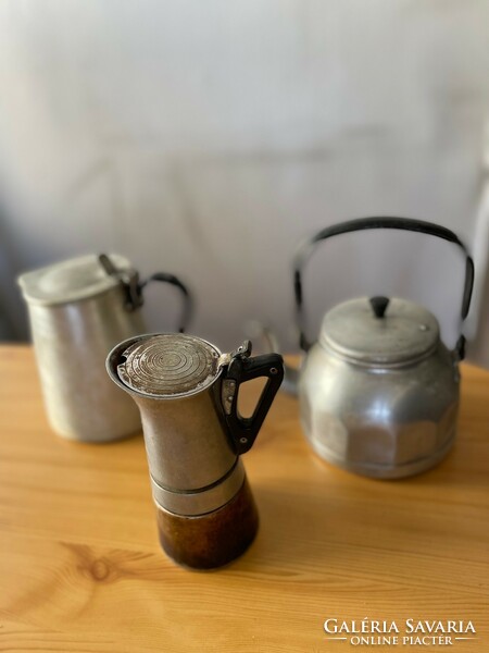 Retro alufix teapot, milk kettle and coffee maker with a clatter
