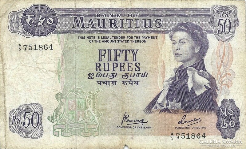 50 rupia rupees 1967 Mauritius Ritka