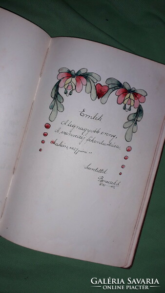 1927- 28. Gyönyörű bőrkötéses EMLÉKKÖNYV kézi bejegyzések,rajzok  - KISS IRÉN MAKÓ a képek szerint
