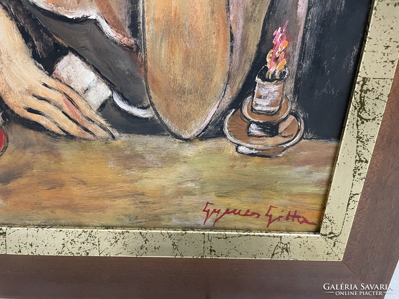 Gyenes putty art deco painting smoking woman girl modern avant-garde