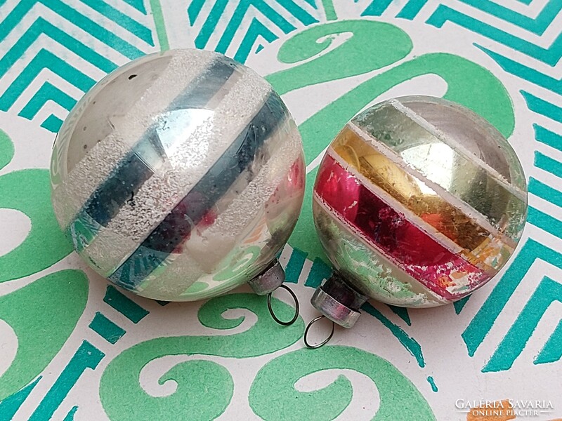 Old glass Christmas tree ornament striped sphere glass ornament 2 pcs