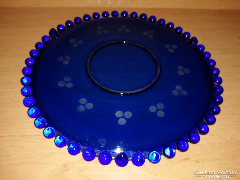 Retro kék üveg tortatál, sütemény kínáló - átm. 30 cm (6p)
