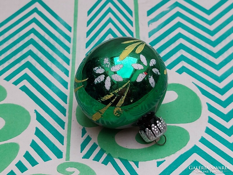 Retro glass Christmas tree ornament painted floral green sphere glass ornament