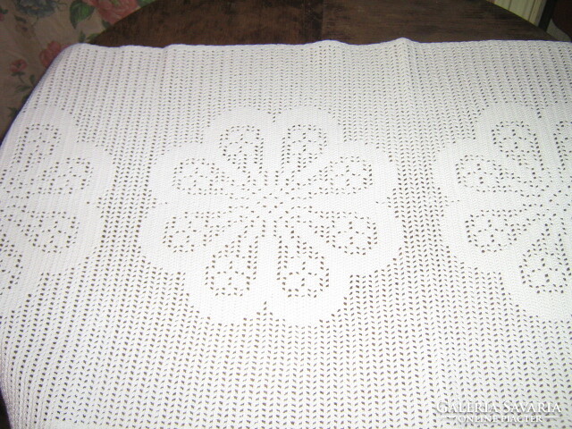 Antique hand crocheted floral white tablecloth
